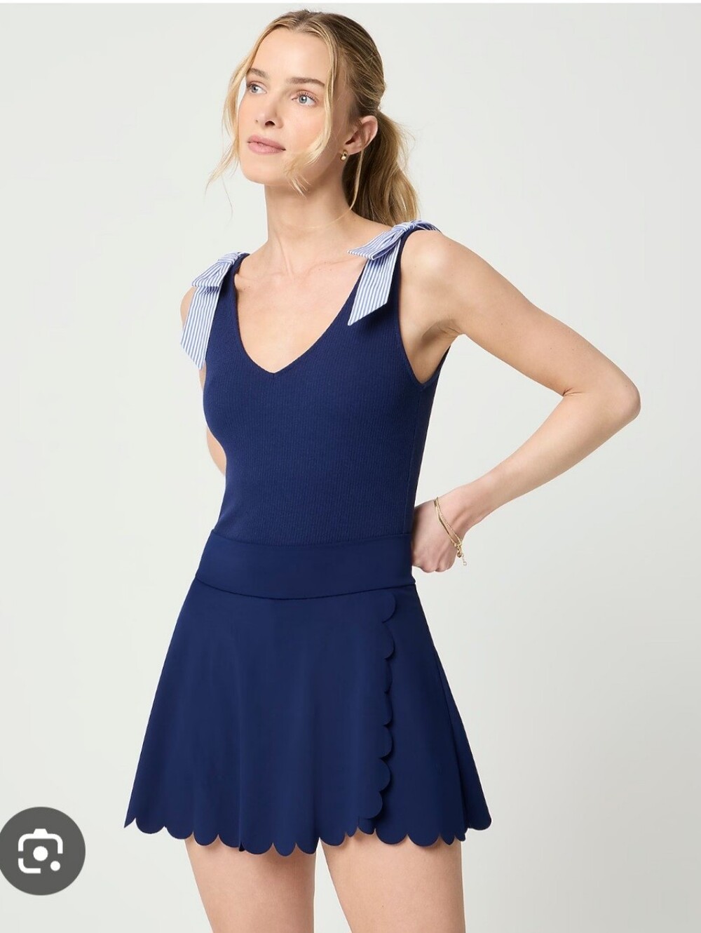 J.Crew Factory Women's Scallop-trim active skort Sz M $90 Navy Active